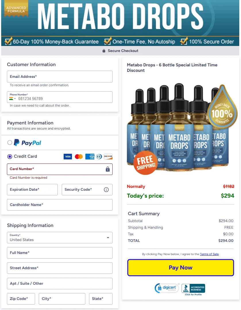 Metabo Drops Order Page